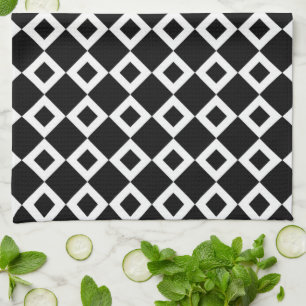 Paño De Cocina Patrón de diamantes en blanco y negro