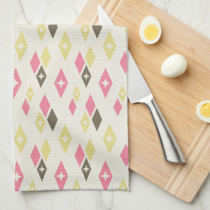 Paño De Cocina Patrón de diamantes MCM atómicos rosa, amarillo, v