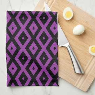 Paño De Cocina Patrón de diamantes morado y negro