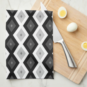 Paño De Cocina Patrón de diamantes negro, blanco y gris