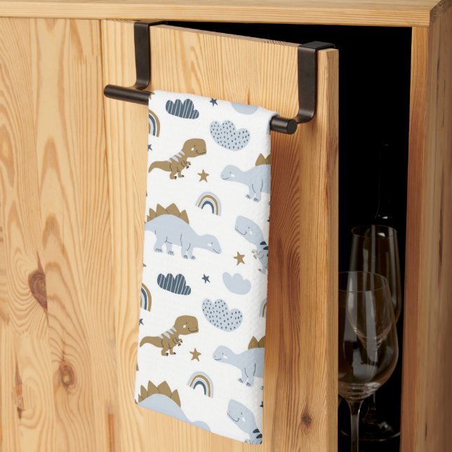 Paño De Cocina Patrón de dinosaurio arco iris (Pliegue de tercios)