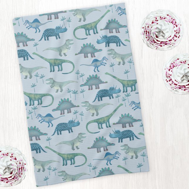 Paño De Cocina Patrón de dinosaurio azul (Blue dinosaur art kitchen tea towel)