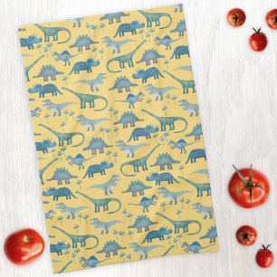 Paño De Cocina Patrón de dinosaurio prehistórico lindo Amarillo