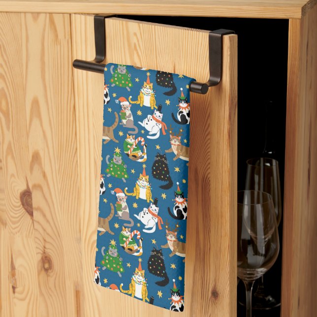 Paño De Cocina Patrón de disfraces de gatos festivos en Navidades (Pliegue de tercios)