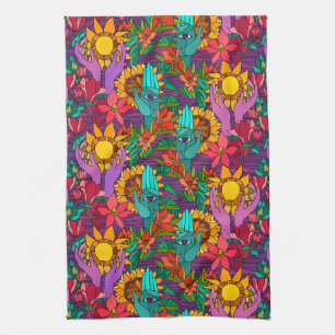 Paño De Cocina Patrón de diversión con flores y manos