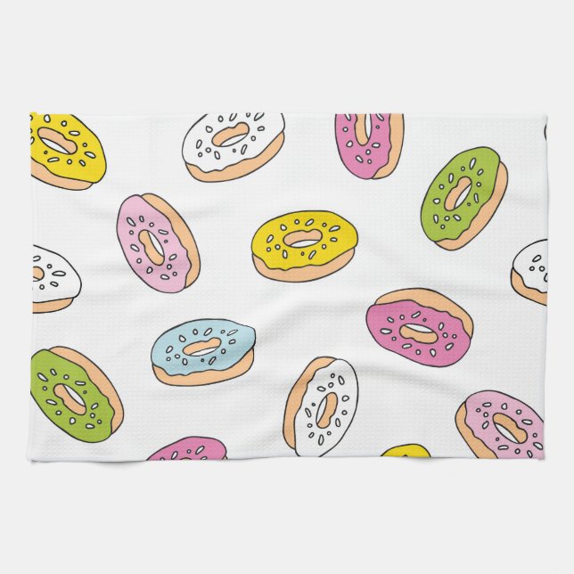 Paño De Cocina Patrón de donuts Doodle, diseño sin fisuras. (Horizontal)