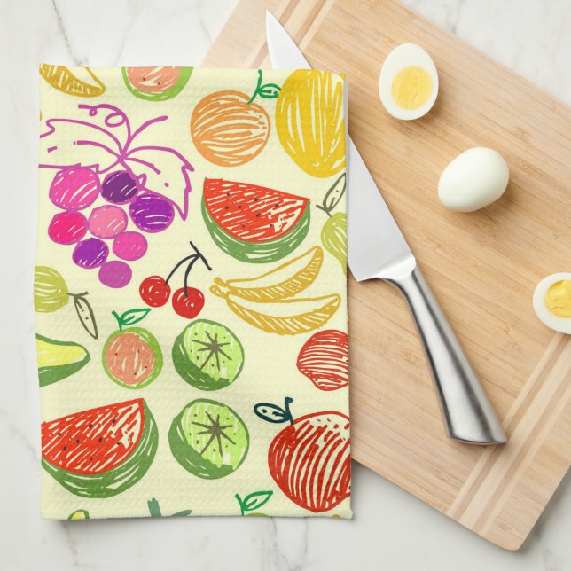 Paño De Cocina Patrón de Doodle de Fruta Variado (Doblado Cuarto)