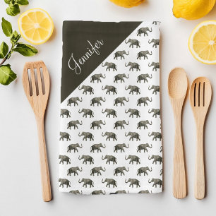 Paño De Cocina Patrón de elefante vintage con nombre personalizad