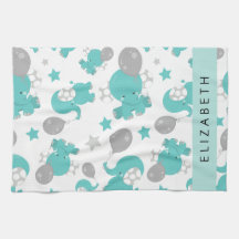 Patrón De Elefantes Azules, Estrellas, Tu Nombre