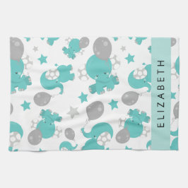 Paño De Cocina Patrón De Elefantes Azules, Estrellas, Tu Nombre