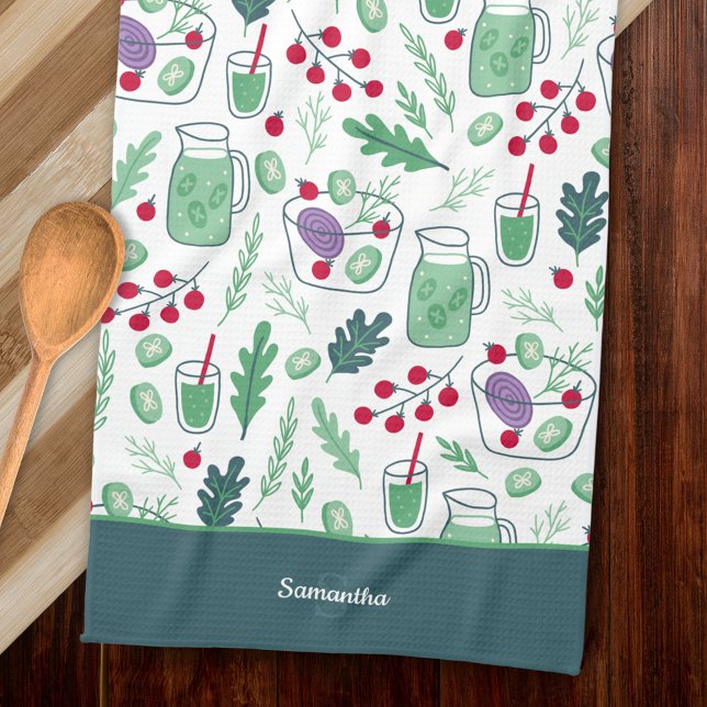 Paño De Cocina Patrón de ensalada vegetal con nombre verde (Subido por el creador)