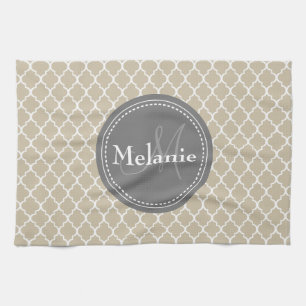 Paño De Cocina Patrón de entramado marroquí blanco monogramado