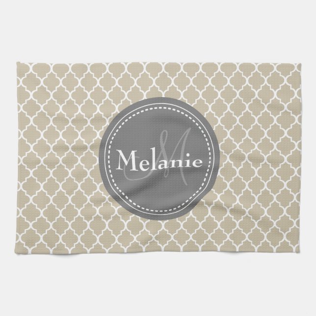 Paño De Cocina Patrón de entramado marroquí blanco monogramado (Horizontal)