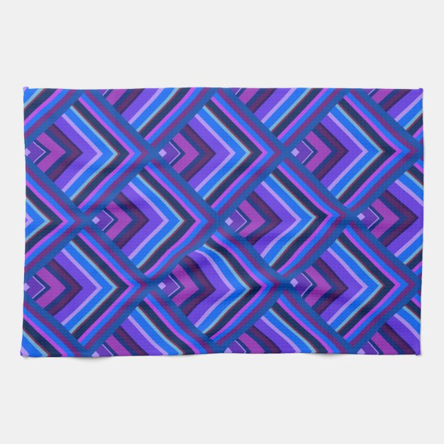 Paño De Cocina Patrón de escala de rayas azules y violetas (Horizontal)