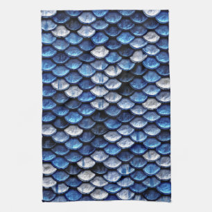 Paño De Cocina Patrón de escalas de peces azules de cobalto metál