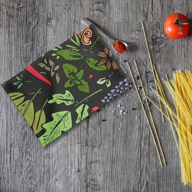 Paño De Cocina Patrón de especias nombre personalizado negro (Subido por el creador)