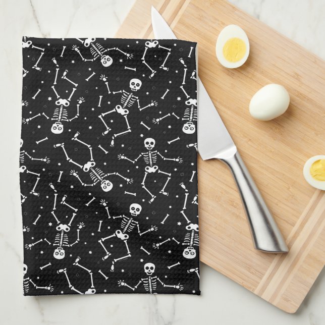 Paño De Cocina Patrón de esqueleto de Halloween (Doblado Cuarto)