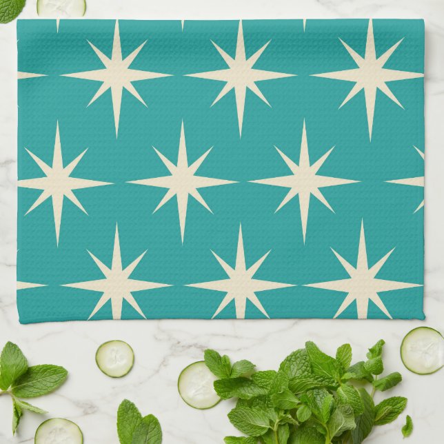 Paño De Cocina Patrón de estrellas atómicas retro de mediados de  (Doblado)
