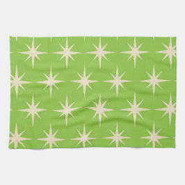 Paño De Cocina Patrón de estrellas atómicas retro sobre verde lim