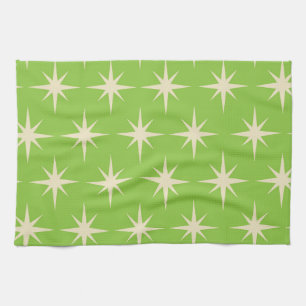 Paño De Cocina Patrón de estrellas atómicas retro sobre verde lim
