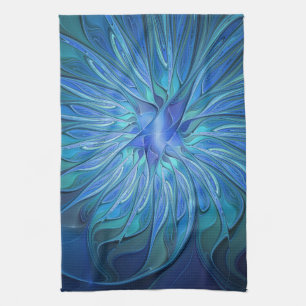 Paño De Cocina Patrón de fantasía de flor azul, arte fractal abst