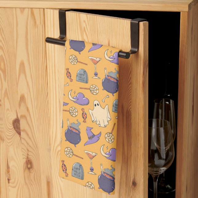 Paño De Cocina Patrón de fantasmas y brujas de Halloween (Pliegue de tercios)