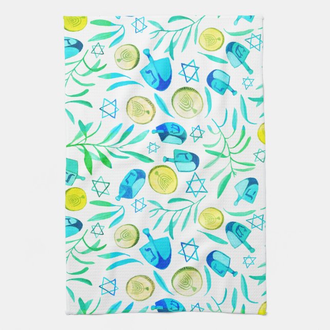 Paño De Cocina Patrón de feriado judío de Hanukkah Dreidel (Vertical)