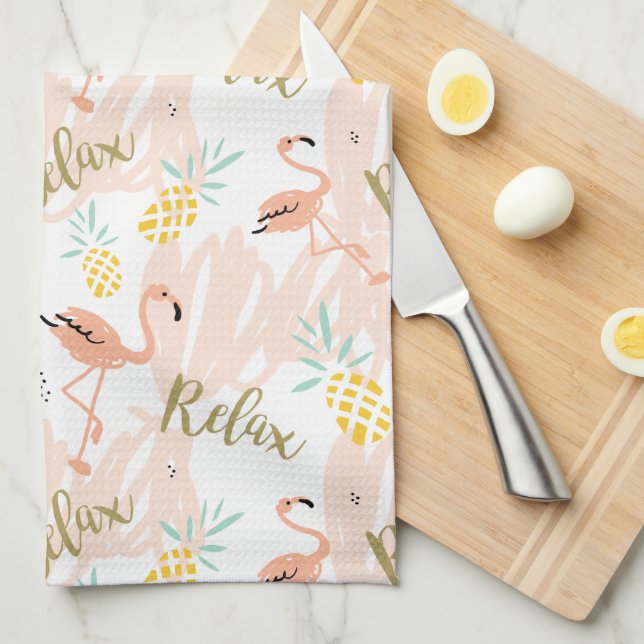 Paño De Cocina Patrón de flamenco rosa tropical pastel (Doblado Cuarto)