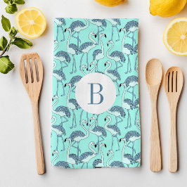 Paño De Cocina Patrón de flamencos tropicales con monograma moder