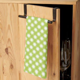 Paño De Cocina Patrón de flor blanca y verde limón