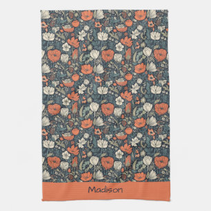 Paño De Cocina Patrón de flor colorido de nombre personalizado