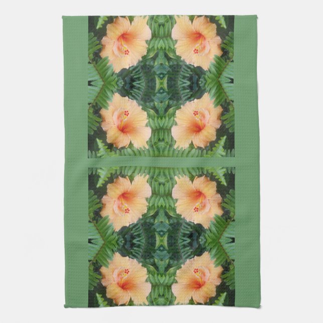 Paño De Cocina Patrón de flor de Hibiscus naranja (Vertical)
