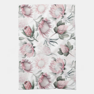 Paño De Cocina Patrón de flor de protea de color de agua dibujada
