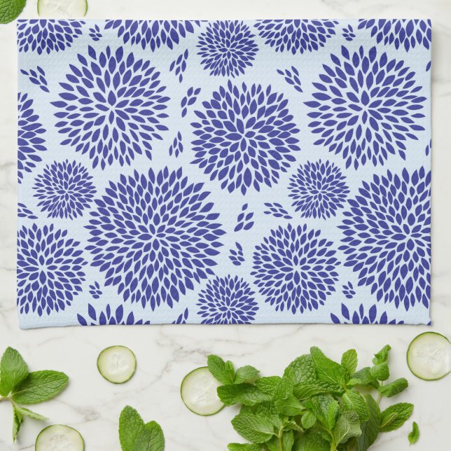 Paño De Cocina Patrón de flor dibujado a mano azul (Doblado)