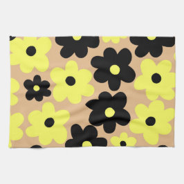 Paño De Cocina Patrón de flor hippie amarillo-negro