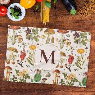 Paño De Cocina Patrón de flor silvestre de hongos monogramados
