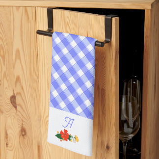 Paño De Cocina Patrón de flor silvestre simple azul tartán