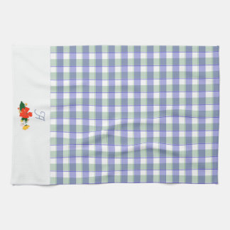 Paño De Cocina Patrón de flor silvestre verde azul tartán inicial