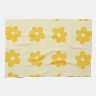 Paño De Cocina Patrón de flor simple retro amarillo tropical