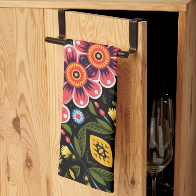 Paño De Cocina Patrón de flores (Pliegue de tercios)