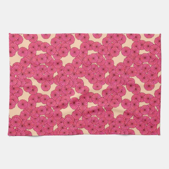 Paño De Cocina Patrón de flores Art Deco - rosa profundo y meloco (Horizontal)