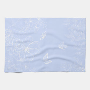 Paño De Cocina Patrón de flores azules claras, floral, Minimalist