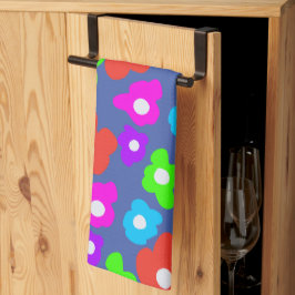 Paño De Cocina Patrón de flores coloreadas del arcoiris negro ret