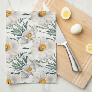 Paño De Cocina Patrón de flores de amapola de árbol blanco de Cal