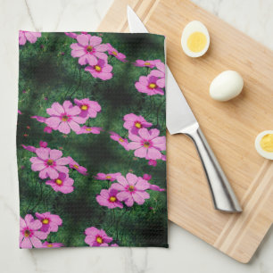Paño De Cocina Patrón de flores de cosmos rosadas