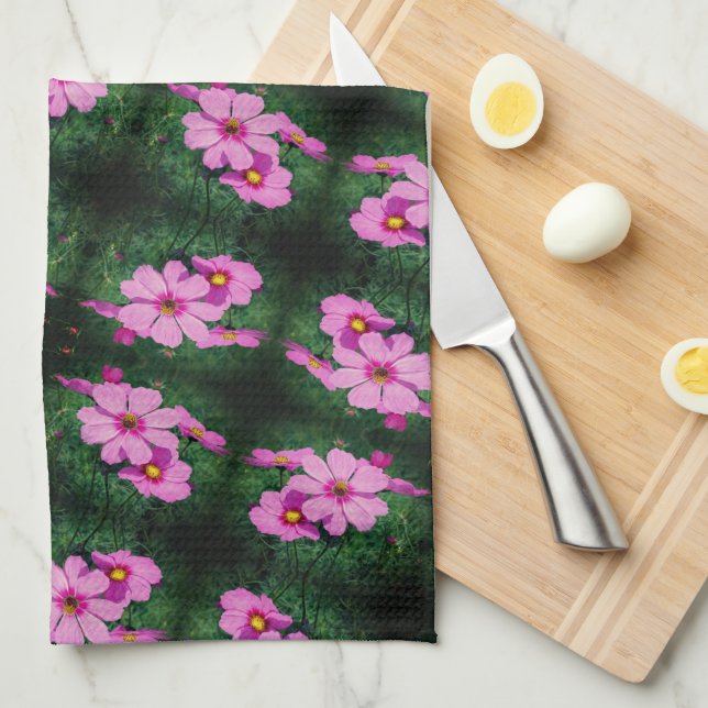 Paño De Cocina Patrón de flores de cosmos rosadas (Doblado Cuarto)