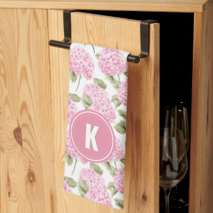 Paño De Cocina Patrón de flores de hortensia rosa elegante con mo