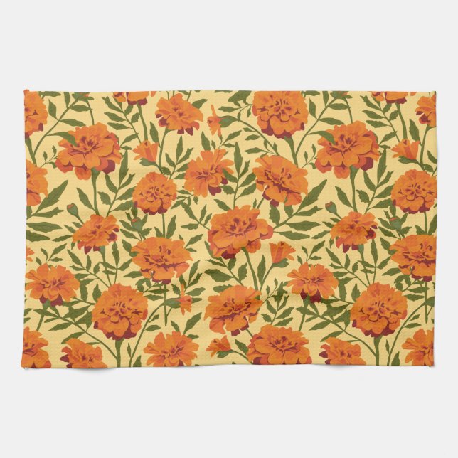 Paño De Cocina Patrón de flores de oro marino (Horizontal)