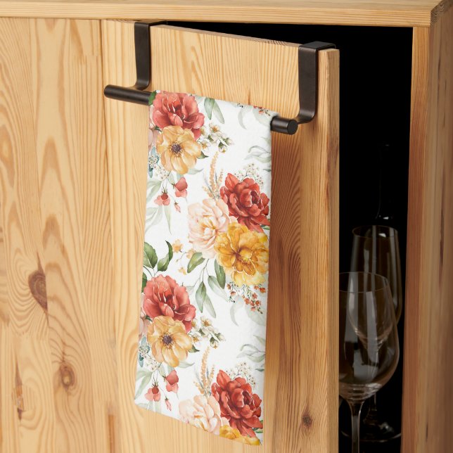 Paño De Cocina Patrón de flores de Peony Rojo (Pliegue de tercios)