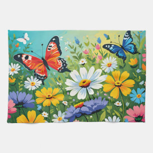 Paño De Cocina Patrón de flores de primavera vibrantes en acuarel